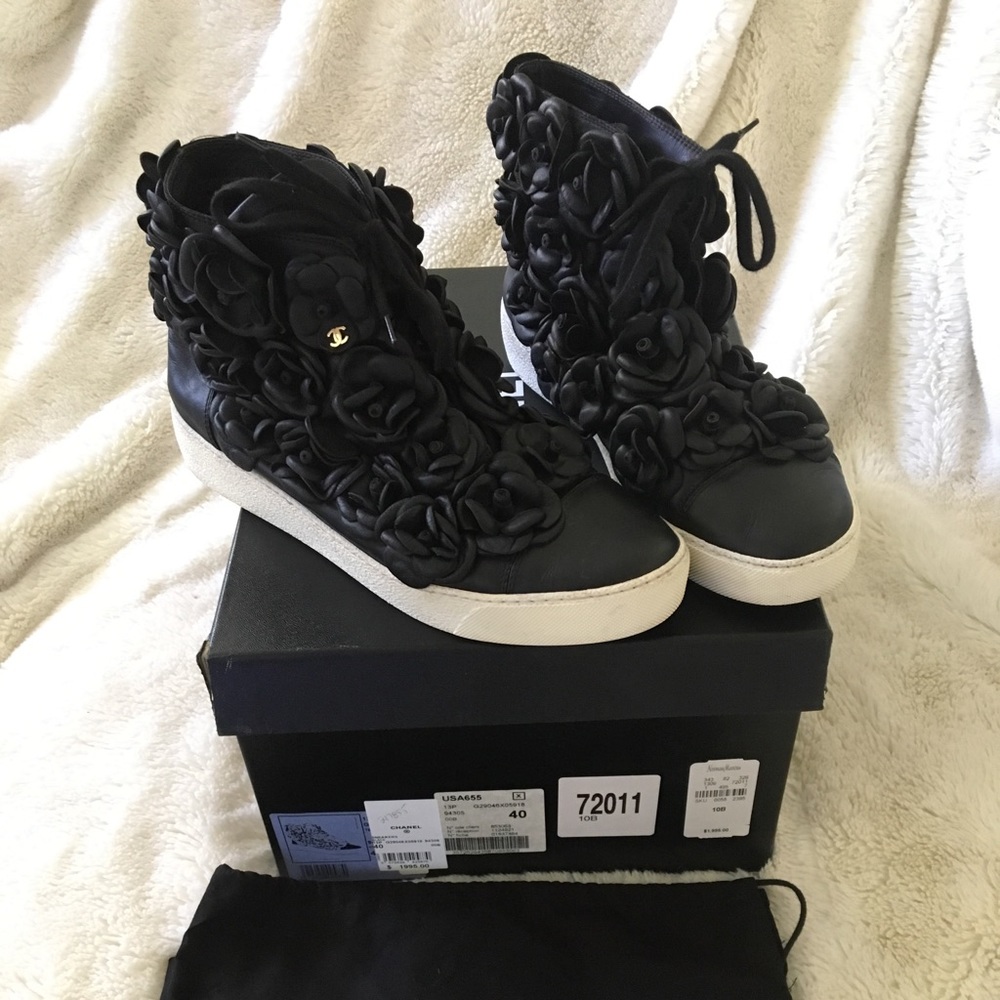 Chanel black floral hi top sneakers